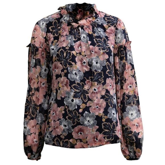 Rebecca Tylor Jardin Keyhole Neck Blouse In Indigo - Picture 2 of 13